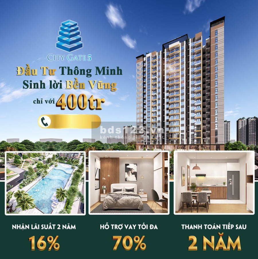 Căn hộ City Gate 5-CĐT 577 đường Võ Văn Kiệt, trả trước 400tr, nhận STK 16%. Sau 2 năm góp 1% tháng