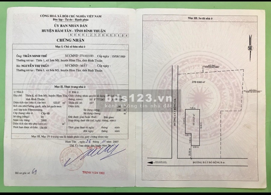 Chủ cần ra lô đất đẹp, 3 mặt tiền sau VLXD Phương Nam, diện tích 106 x 71m(200 thổ cư)