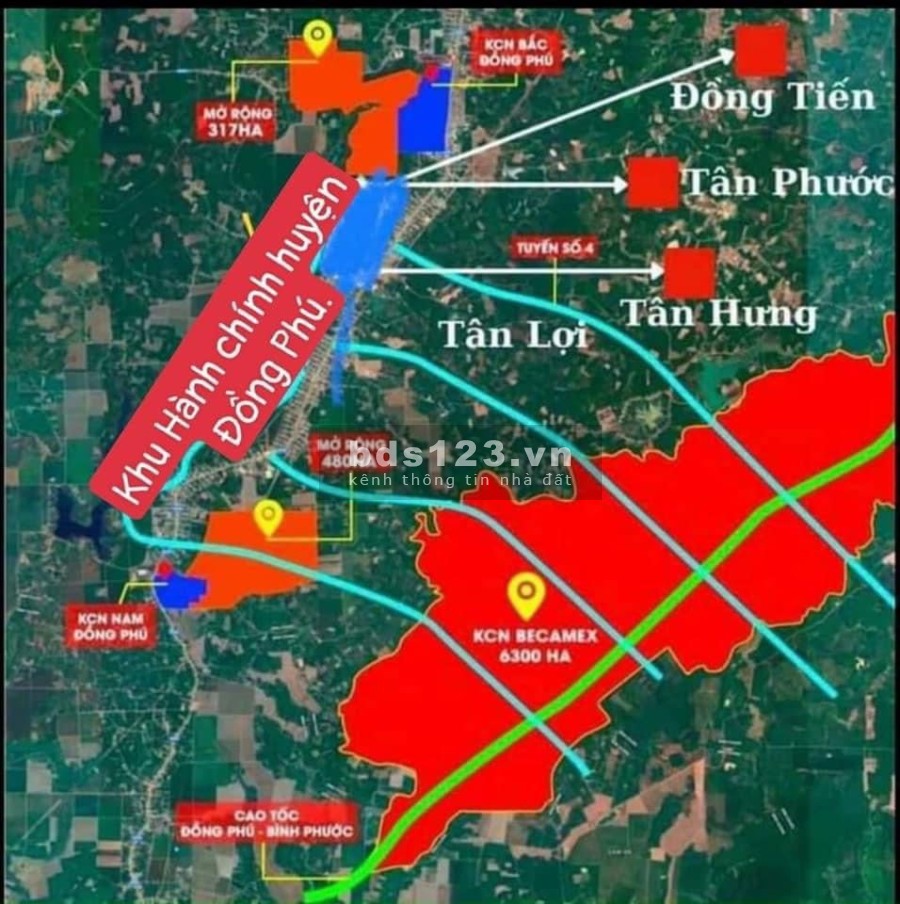 Đất nền sát tuyến số 4 KCN Becamex Đồng Phú 6300ha, mặt tiền liên xã QH 28m giá Đầu Tư F0