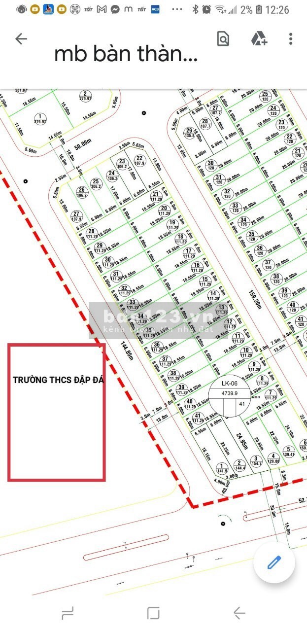 Bán đất Trung tâm Thị xã An Nhơn, đối diện trường học, mặt tiền 6m tiện mua bán kinh doanh