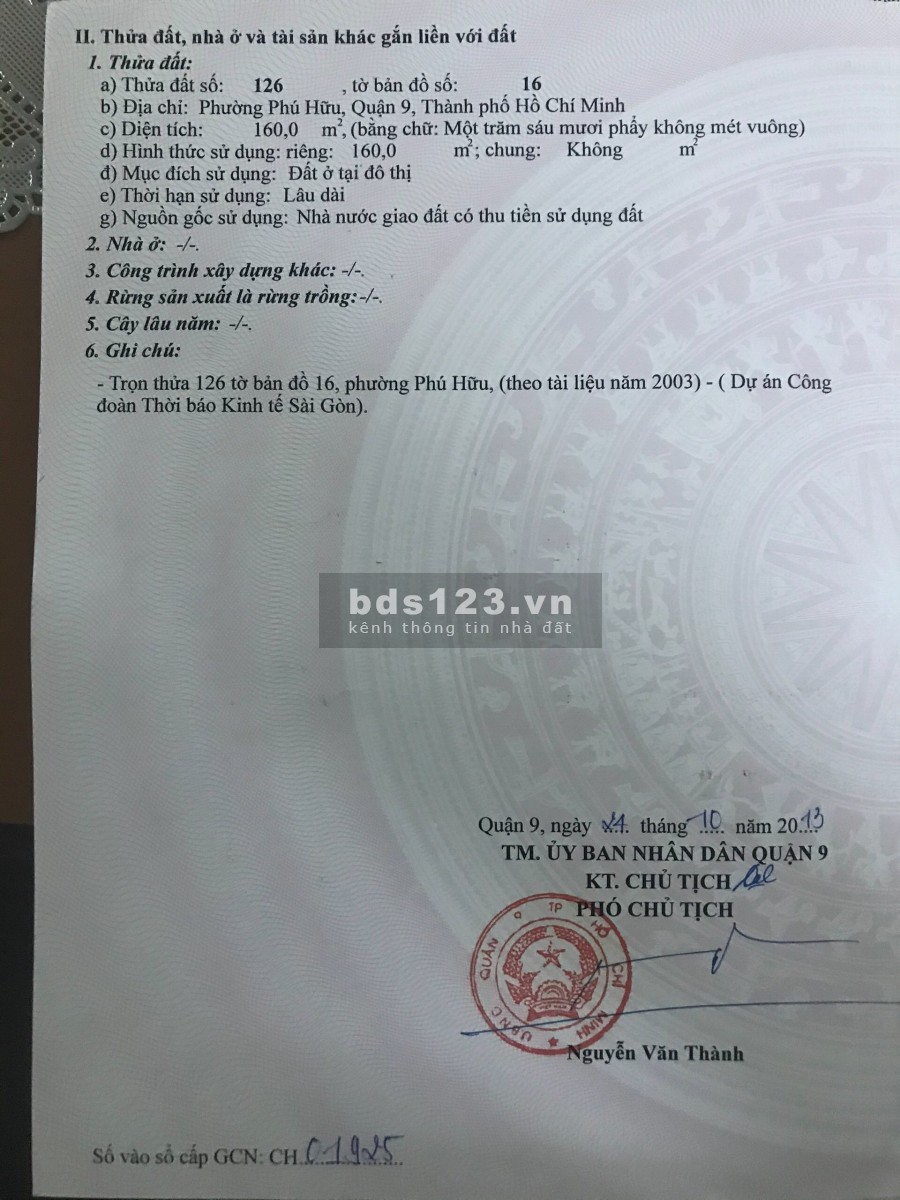 Bán đát nền khu dân cư THỜI BÁO KINH TẾ Quận 9 diện tích sử dụng 160m2 giá bán 8 tỷ