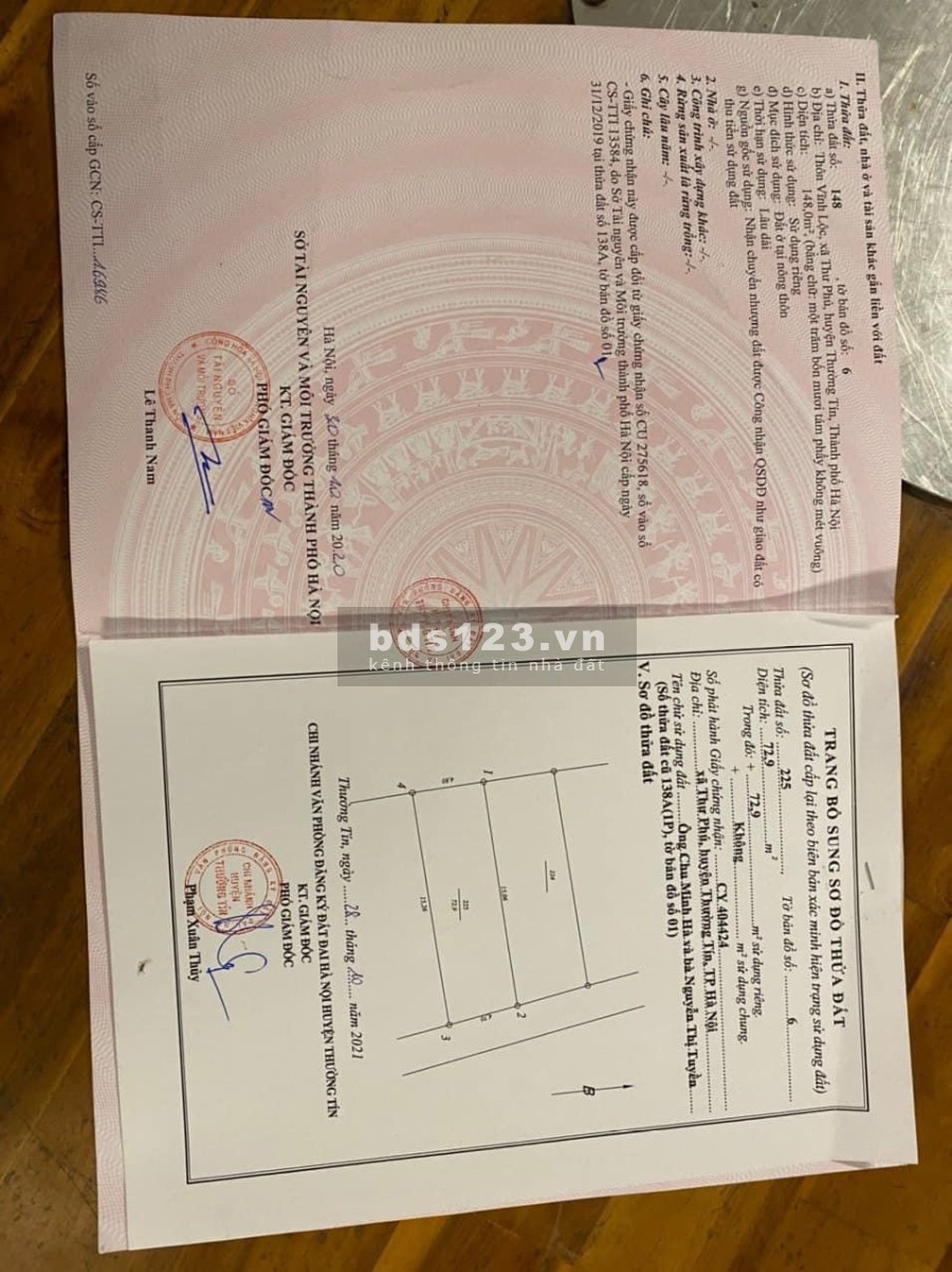 Đất đẹp diện tích 73m2 Vĩnh Lộc Thư Phú Thường Tín oto đỗ cửa cách đường 427 chỉ 200m