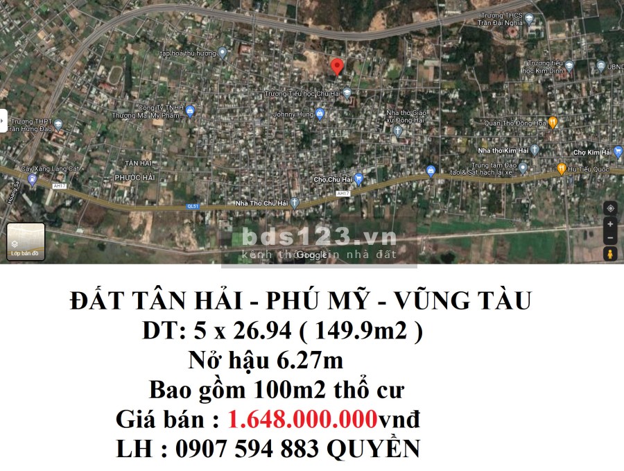 Cần bán lô đất Tân Hải Phú Mỹ đã có 100m2 thổ cư giá cực tốt liên hệ 0907.594.883