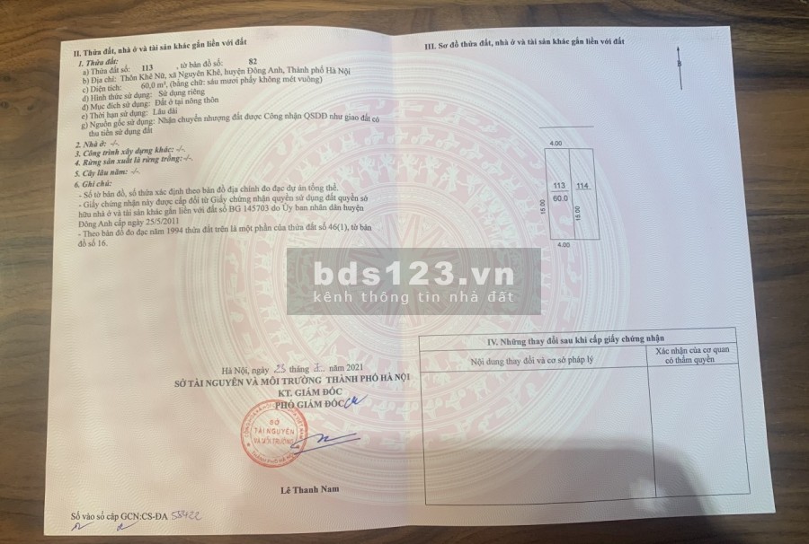 Bán lô đất diện tích sử dụng 60m2 tại Khê Nữ, Nguyên Khê, Đông Anh sổ sẵn, bao sang tên