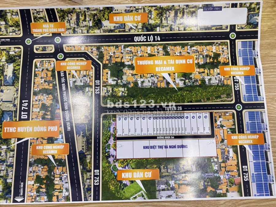 Đất nền đã có sổ khu vực Becamex Đồng Phú 6300ha, cam kết thu mua sau 6 tháng