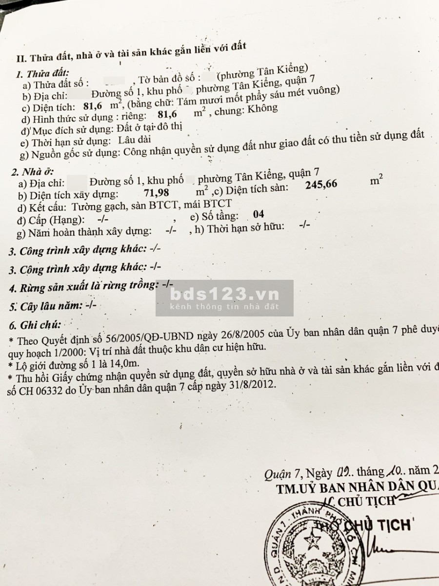 Bán nhà 3 lầu mặt tiền đường số 1 phường Tân Kiểng, Quận 7 giá 10.8 tỷ thương lượng