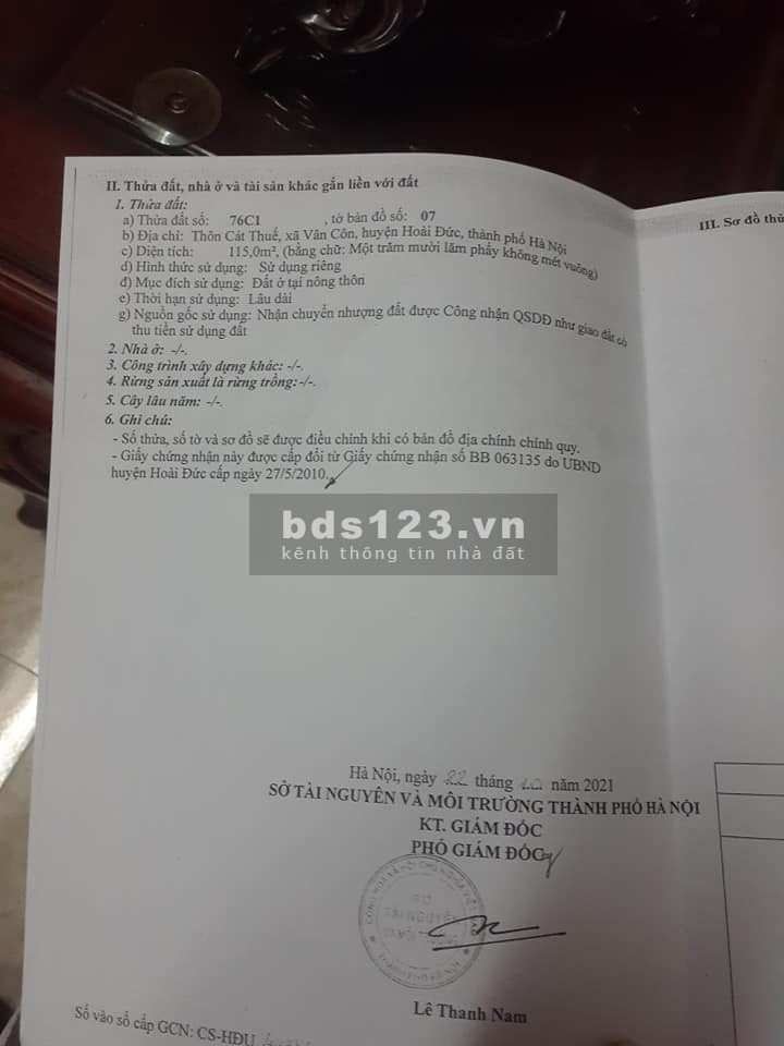 Bán lô đất diện tích sử dụng 115m2 đất Cát Thuế Vân Côn Hoài Đức Hà Nội giá tốt tiện đầu tư