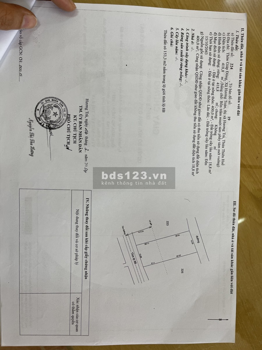 Bán đất giá rẻ Trung tâm Hương toàn khu dân cư đông đúc, pháp lý chính chủ vào ở được ngay