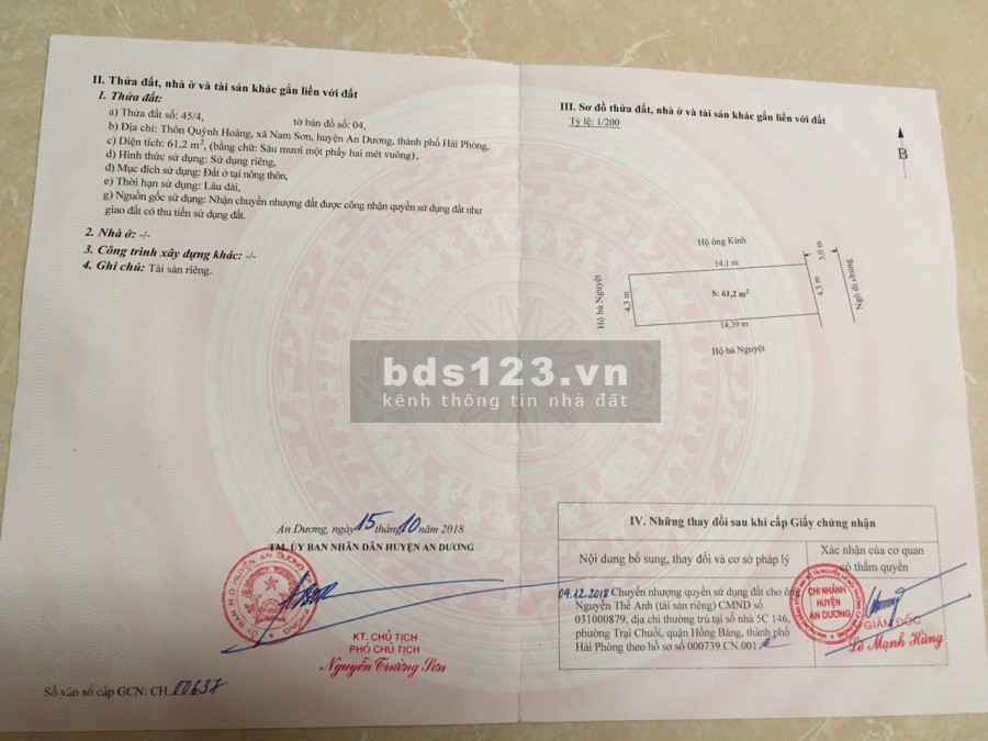 Bán lô đất đẹp 61m2 tại Quỳnh Hoàng, Nam Sơn, An Dương.