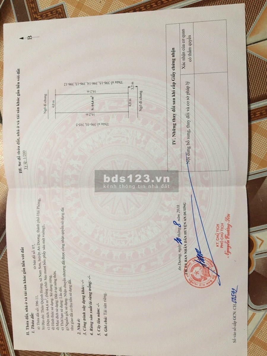 Bán lô đất đẹp hai mặt ngõ diện tích sử dụng 65m2 tại Quỳnh Hoàng, Nam Sơn, An Dương.