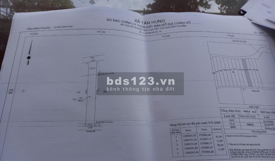 Bán lô đất sào tại Tân Hưng, Đồng Phú, Bình Phước đường lớn, xe ra vào thoải mái, sổ sẵn