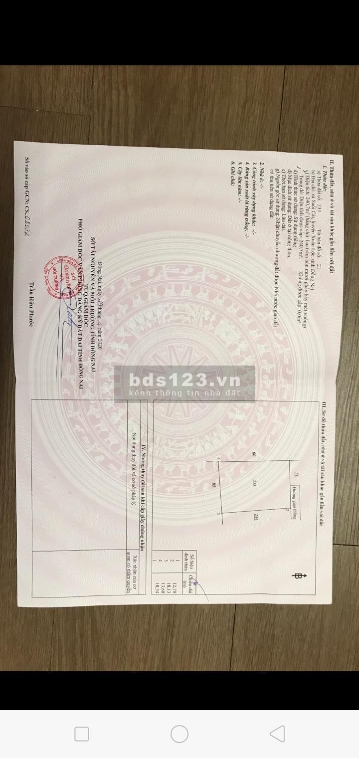 Suối cát, xuân lộc, chính chủ, diện tích sử dụng 22,7x18 full thổ cư giá bán 150 triệu/m2