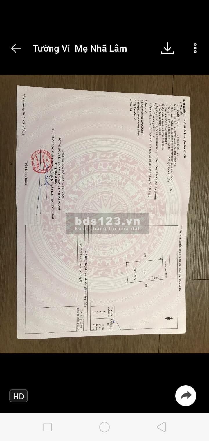 Suối cát, xuân lộc, chính chủ, diện tích sử dụng 22,7x18 full thổ cư giá bán 150 triệu/m2