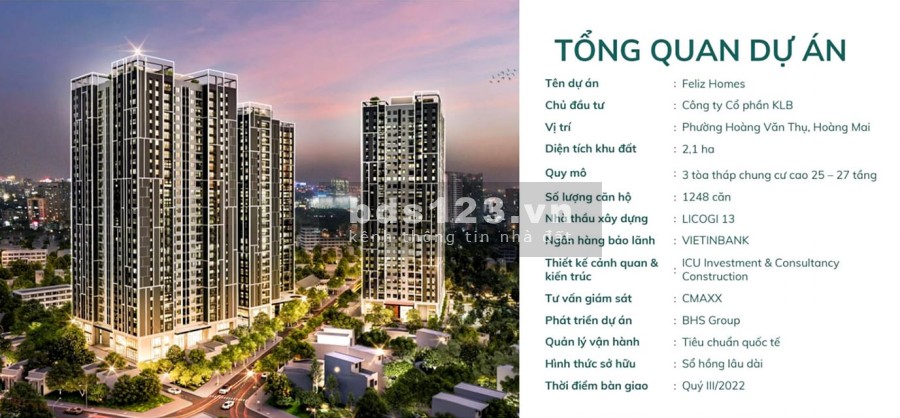 Feliz Homes Đền Lừ- Trung Tâm Quận Hoàng Mai giá bán 3.4 tỷ, hỗ trợ vay lãi suất tốt