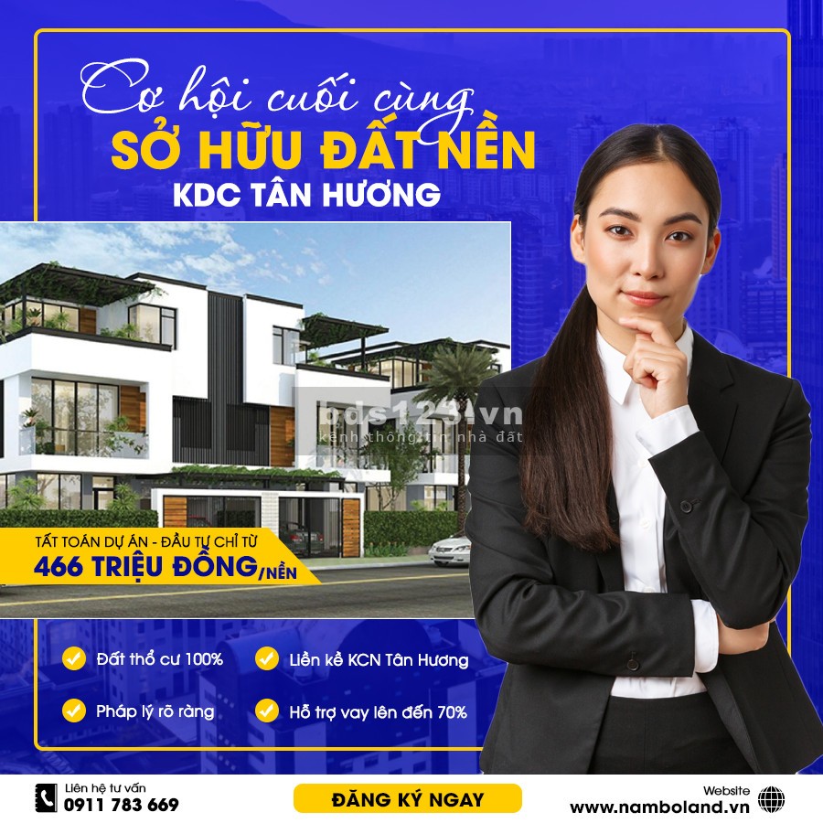 Tin Hot chỉ với 466 triệu đã có 1 lô đất thổ cư tại khu công nghiệp Tân Hương tiện đầu tư
