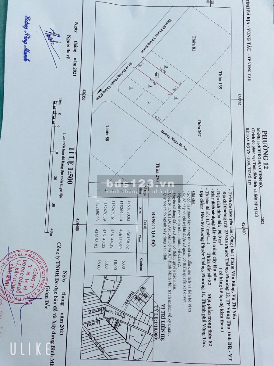 Chính chủ cần bán gấp lô đất ở 233 Phước Thắng, Phường 12.TP Vũng Tàu