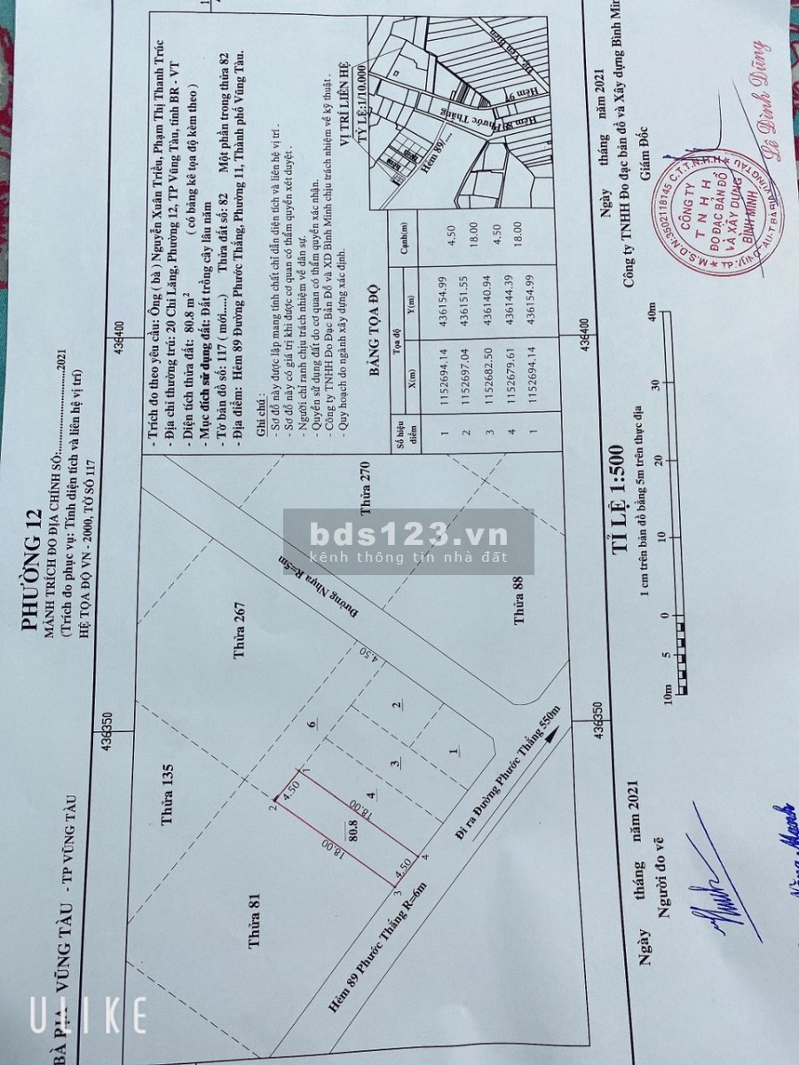Chính chủ cần bán gấp lô đất ở 233 Phước Thắng, Phường 12.TP Vũng Tàu