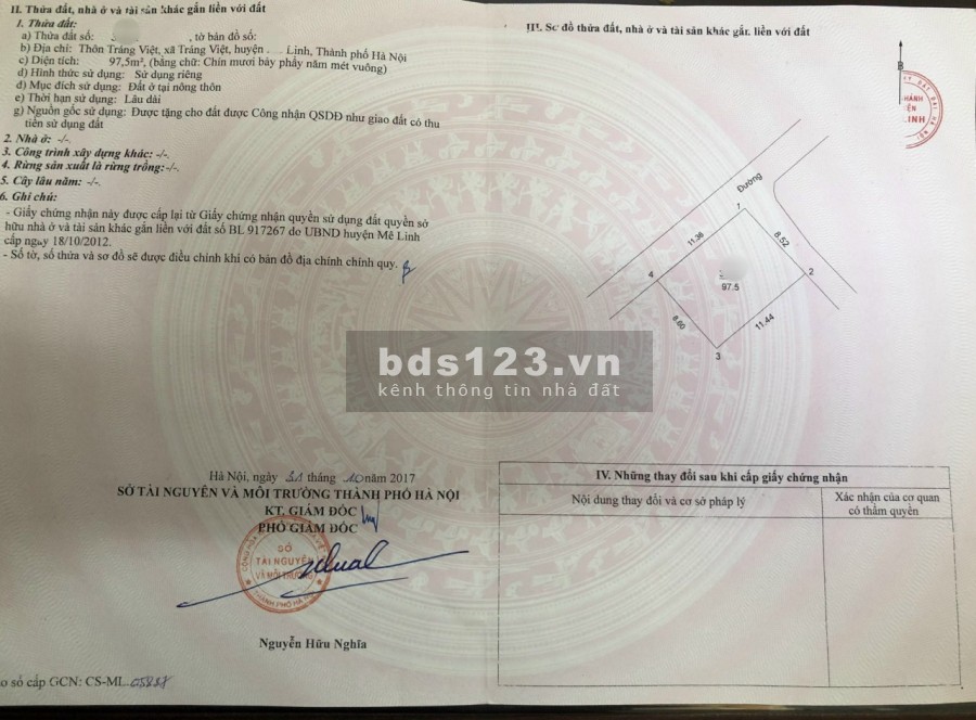 Bán đất tặng nhà Tráng Việt - Mê Linh, dt 97.5m2, 2 mặt tiền, đường ô tô, full thổ cư, LH 0944596256