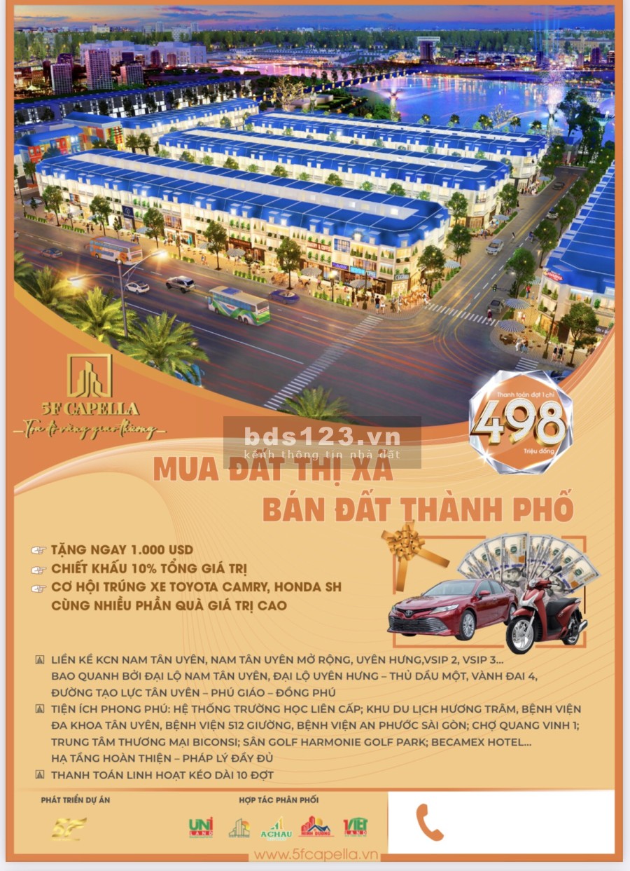 Tặng ngay 100 triệu+1000USD khi giao dịch thành công tại trung tâm Tân Uyên 5F Capella