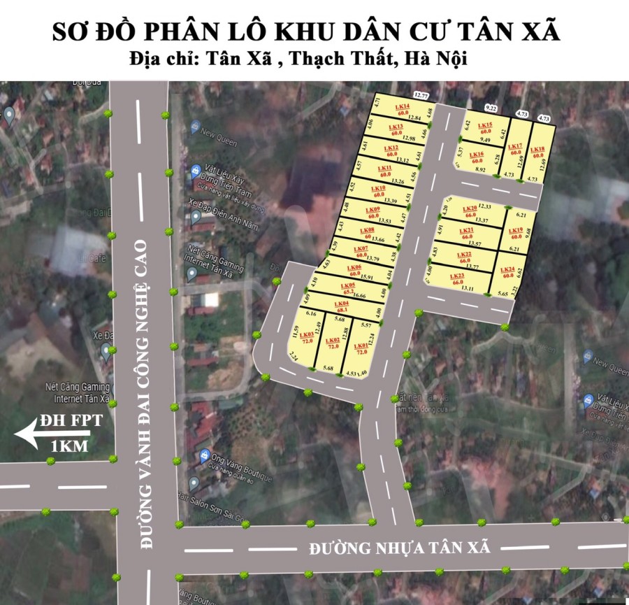 Cần bán lô góc đát Hoà lạc dt 60m2, giá nhỉnh 1 tỷ, cách bờ hồ Công Nghệ Cao 100m, cách FPT 1km