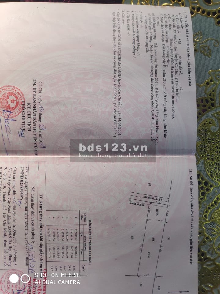 Chính chủ bán miếng đất diện tích sử dụng 366m2 sau lưng công an Củ Chi giá 2.099 tỷ
