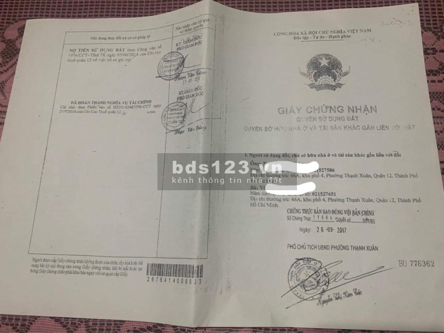 Cần bán lô đất diện tích 65m2 đất thổ cư đường Thạnh Xuân 52, Quận 12 giá tốt đầu tư