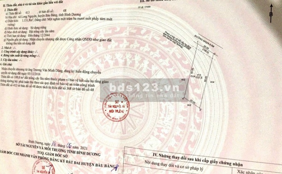 Bán lô đất mt nhựa cách ĐT 749A đúng 400m, dt 20×60m Long Nguyên Bàu Bàng