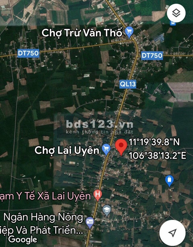 Bán lô đất dt 12×23m, 100m tc TT Lai Uyên, Bàu Bàng, cách ql 13 đúng 200m, gần chợ, trường, dân đông