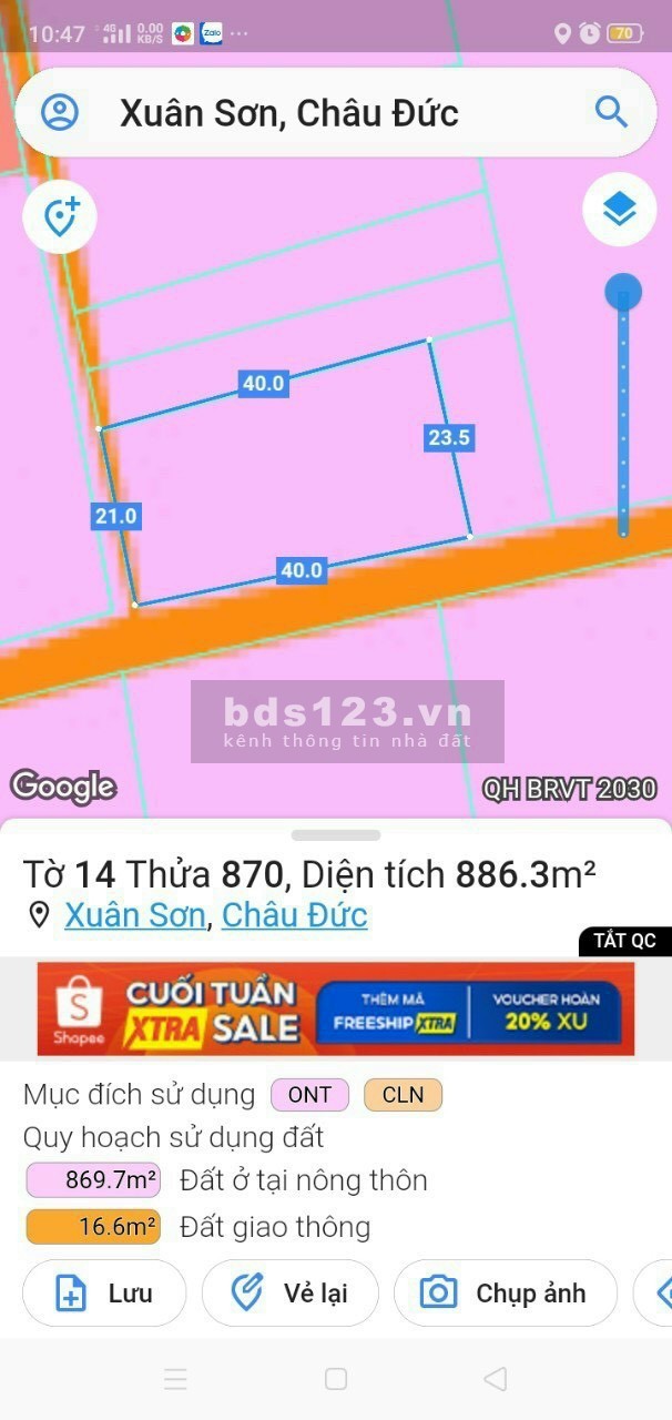 Cần bán lô đất mặt tiền đường Nguyễn Bảo Hoá, thị trấn Đất Đỏ giá 1.45 tỷ, lh 0906910766