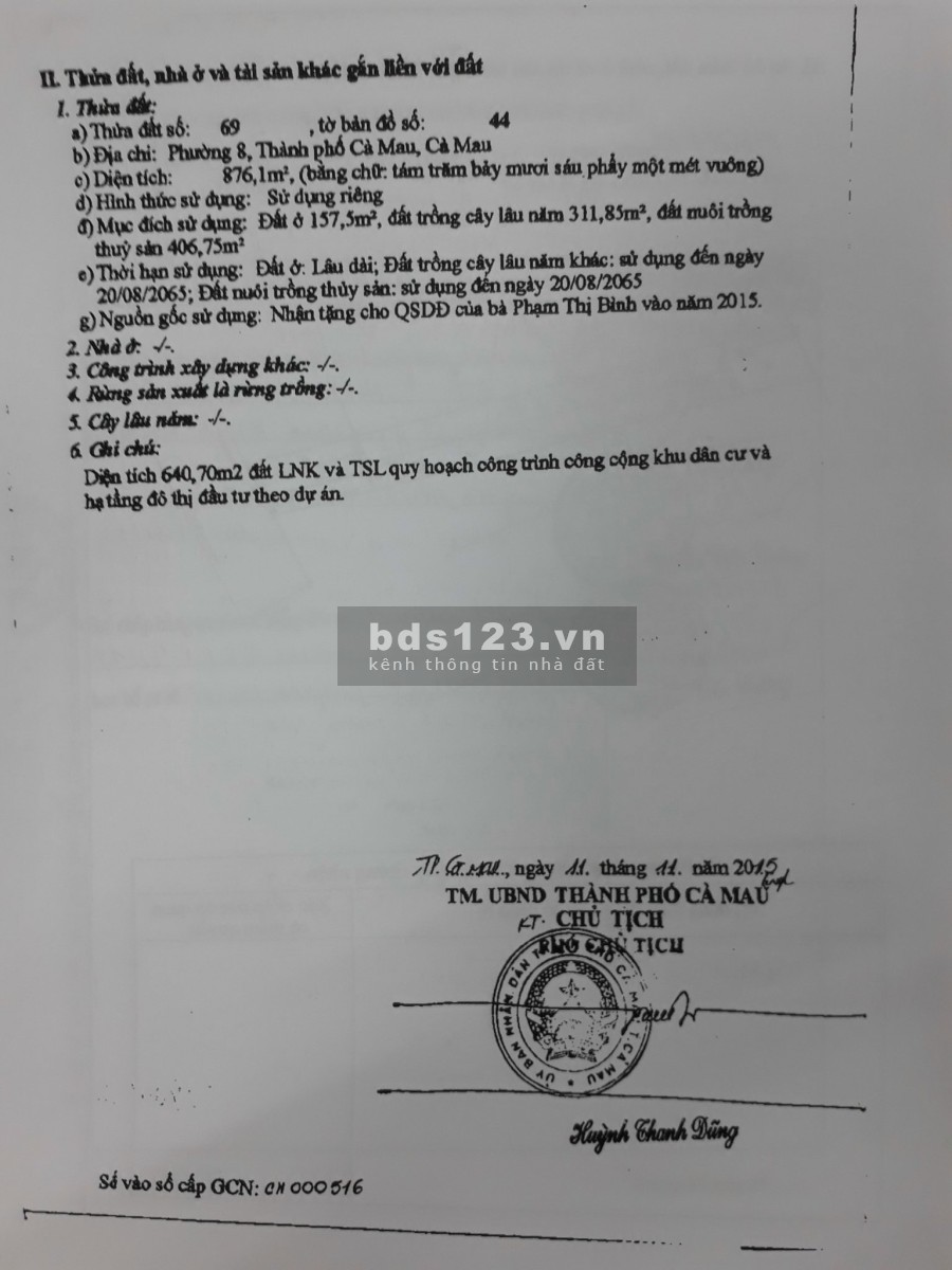 Bán Đất Đường Nguyễn Tất Thành, Khóm 1, Phường 8, TP Cà Mau giá bán tiện đầu tư