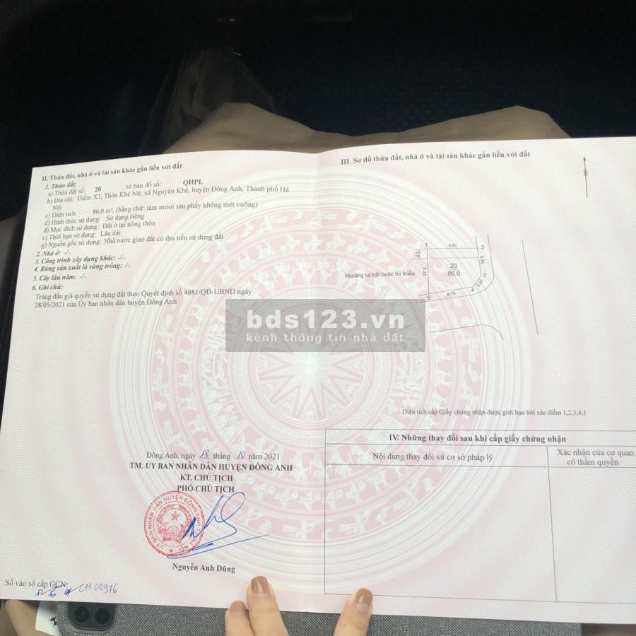 Chính chủ bán lô số 20 , dt 86m khu đấu giá X3 Nguyên Khê - Đông Anh - Hà Nội