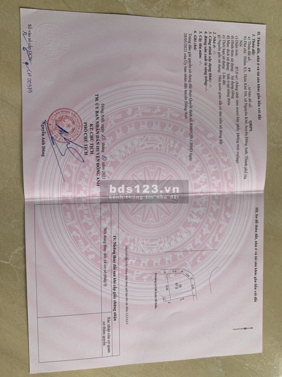 Chính chủ bán lô số 19, dt 87m khu đấu giá X3 Nguyên Khê, liên hệ 0989589339