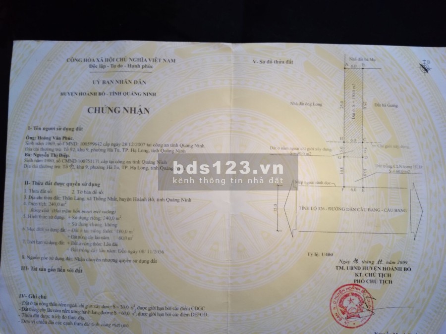 Chính chủ nhờ bán miếng đất Hoành Bồ giá rẻ 2.75 tỷ, pháp lý bàn giao đầy đủ, giá tốt