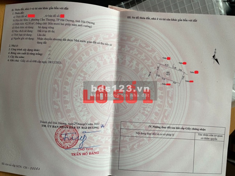 Bán gấp 2 lô đất liền kề ở Điện Biên Phủ - Tp Hải Dương liên hệ xem đất 0393250869