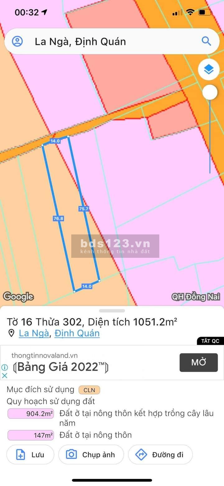 Chủ cần bán 14*75 mặt tiền bê tôngquy hoạch đất ở nông thôn. Cách nhựa chính 70m, sát khu dân cư