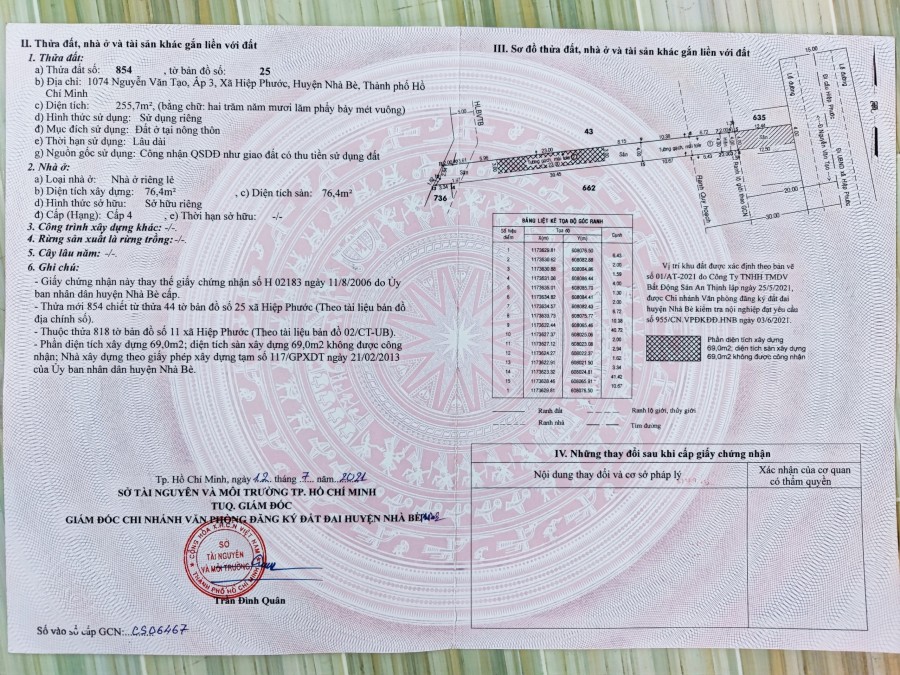 Cần bán nhà đất 1074 Nguyễn Văn Tạo, ấp 3, Xã Hiệp Phước Huyện Nhà Bè, TP HCM