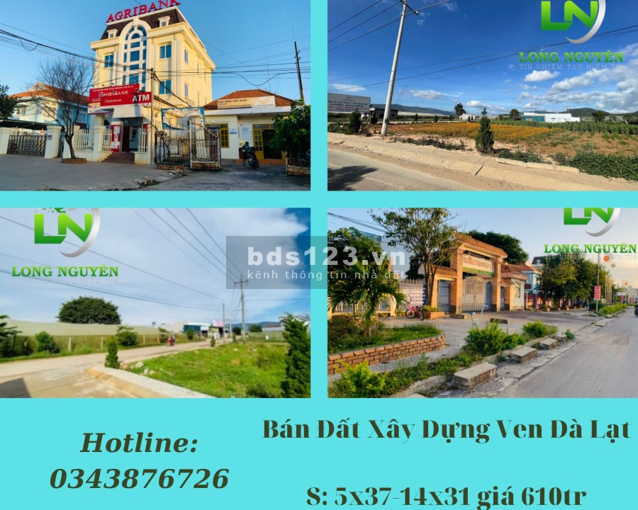 Bán Đất Ven Đà Lạt diện tích 5x37 (184m2) Giá Chỉ 610 triệu sổ riêng thổ cư diện 80m2