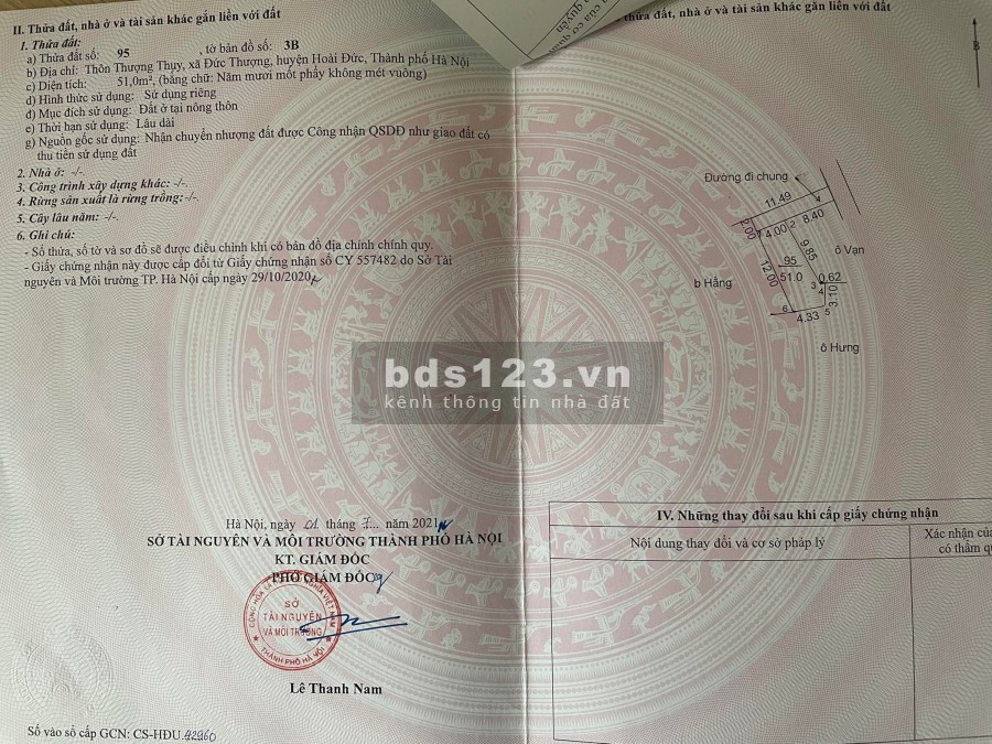 Bán đất chính chủ tại thôn Thượng Thụy, xã Đức Thượng, huyện Hoài Đức