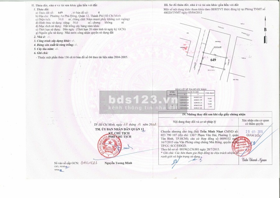Chính chủ gửi bán đất Võ Thị Thừa phường An Phú Đông dtsd 5x10 giá 2.2 Tỷ