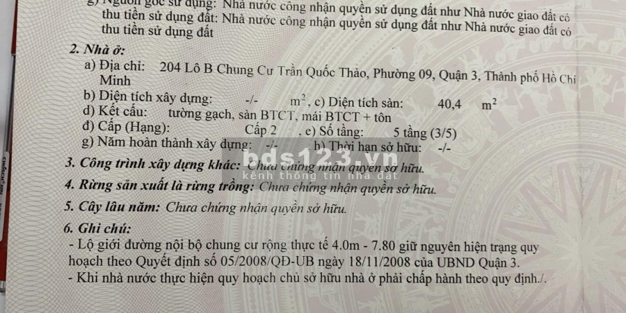 Cần bán căn hộ chung cư Trần Quốc Thảo, Q3, Chính Chủ