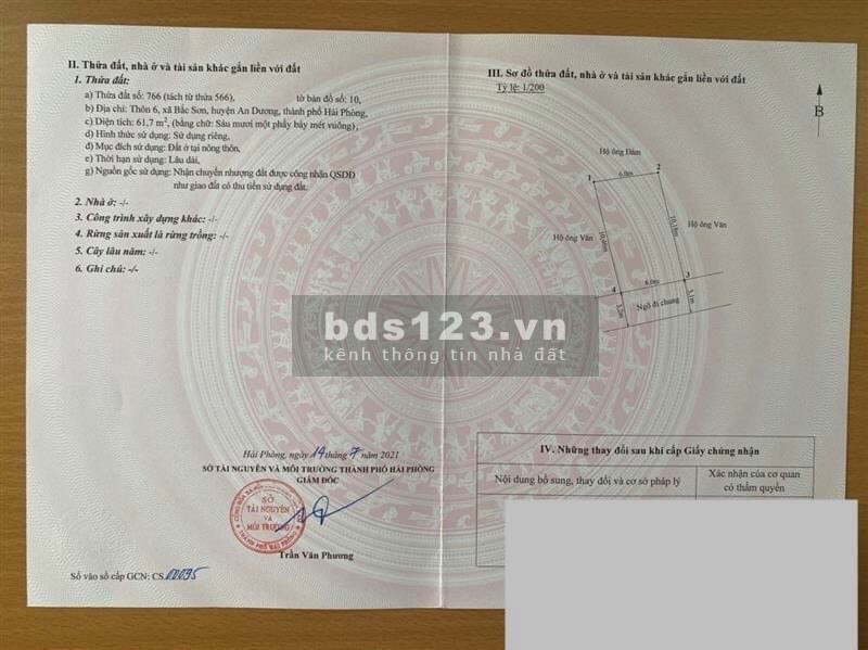 Chuyển nhượng đất phân lô 61m2 tại Bắc Sơn, An Dương, Hải Phòng