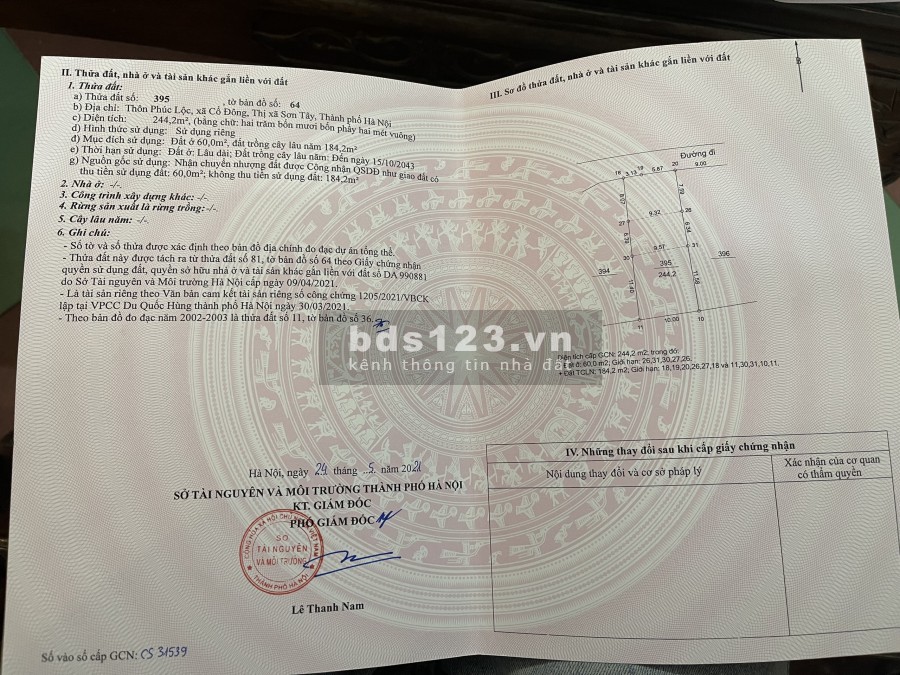 Chủ gửi bán lô vuông Cổ Đông - Sơn Tây diện tích 244m nở hậu giá dưới 10 triệu/m2