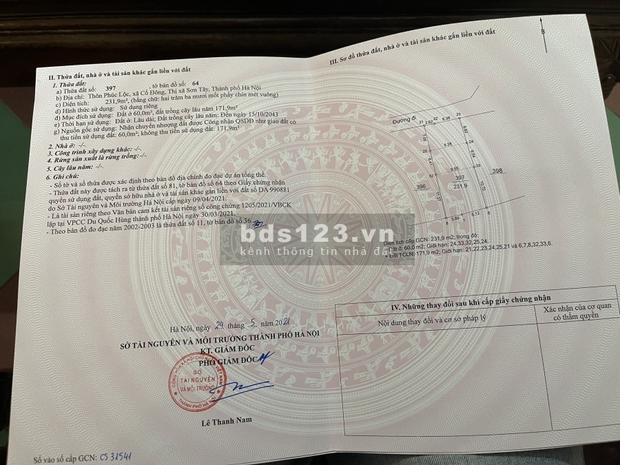 Siêu phẩm lô 231.9m2, nở hậu siêu đẹp tại Cổ Đông Sơn Tây, pháp lý chính chủ, sổ đổ chính chủ
