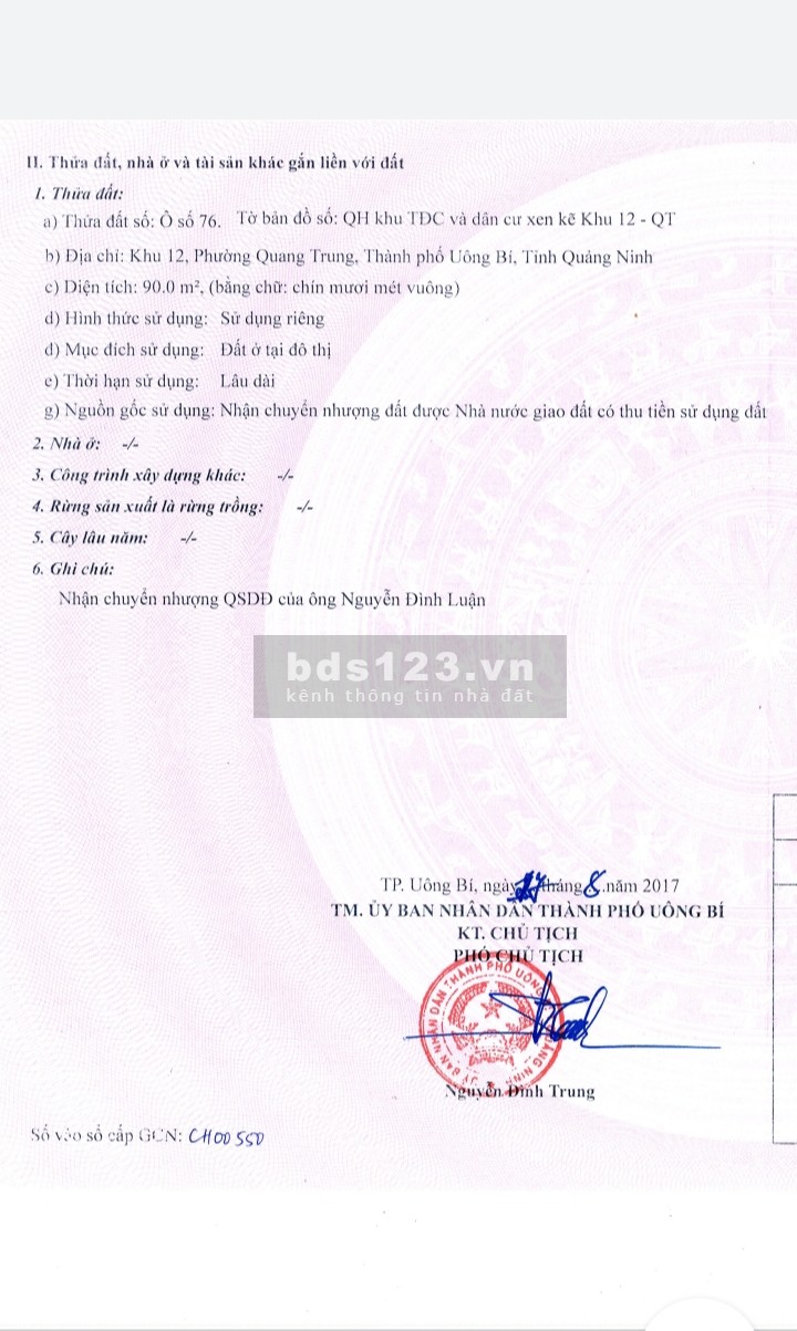 Cần bán mảnh đất khu 12 Quang Trung - Uông Bí Quảng Ninh giá bán 2.07 tỷ, pháp lý đủ