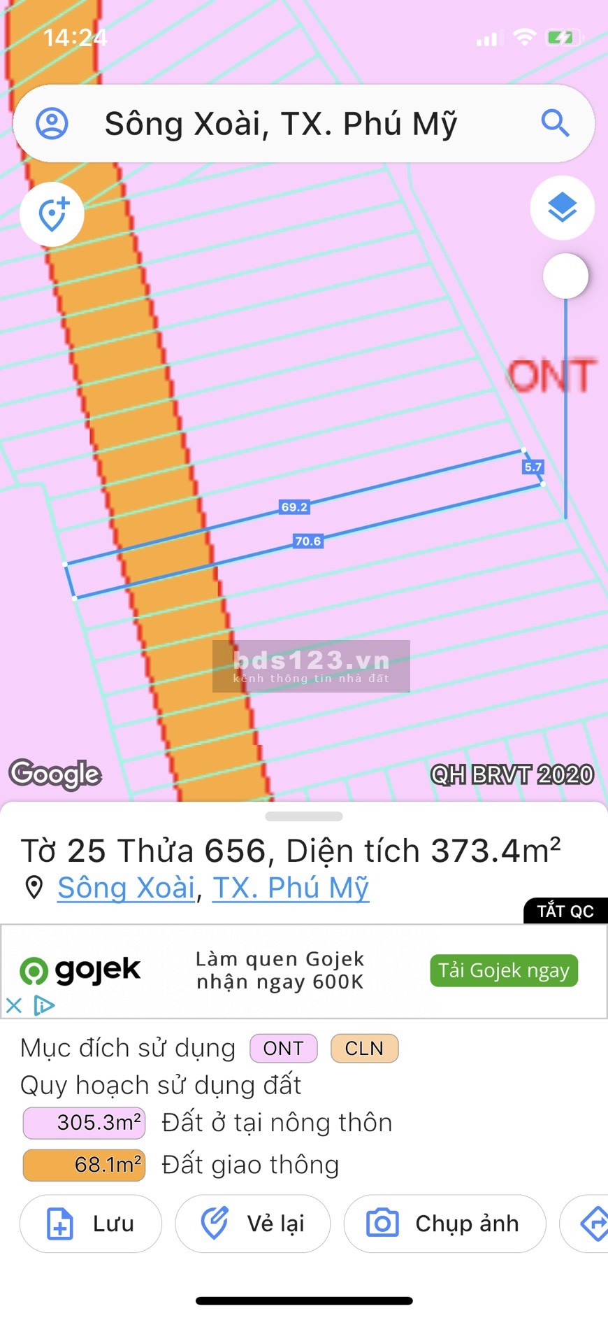 Diên tích sử dụng 373m2. Cầu Ri, Sông Xoài, Phú Mỹ tiện ích đầy đủ, mua bán sầm uất