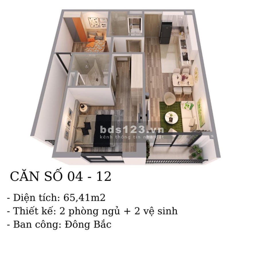 Chính chủ bán gấp 2 pn, dtsd 65.4m2, hướng Đông Bắc tầng thấp, giá rẻ nhất T&T 120 Định Công