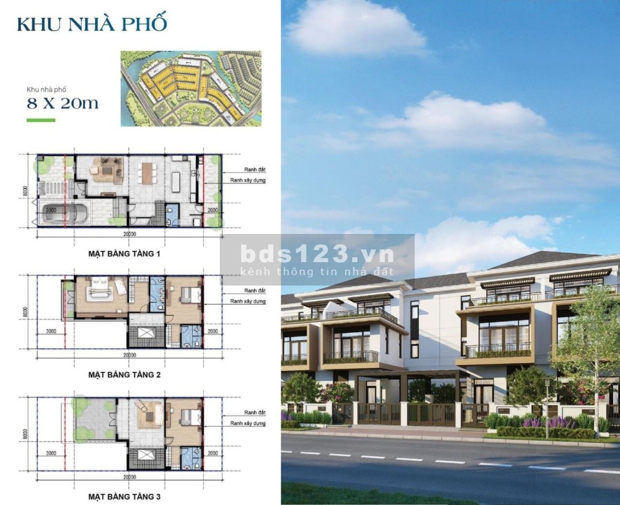 Nhà phố The Suite 8x20m gần Bờ sông+ Trường học + trung tâm y tế di chuyển đến đường lớn giá 8,95 tỷ