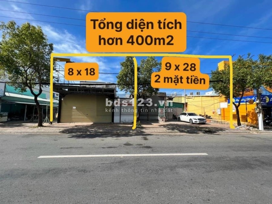 Cho thuê mặt bằng 2 mặt tiền diện tích hơn 400 mét vuông. mặt tiền ngang dài hơn 17 mét