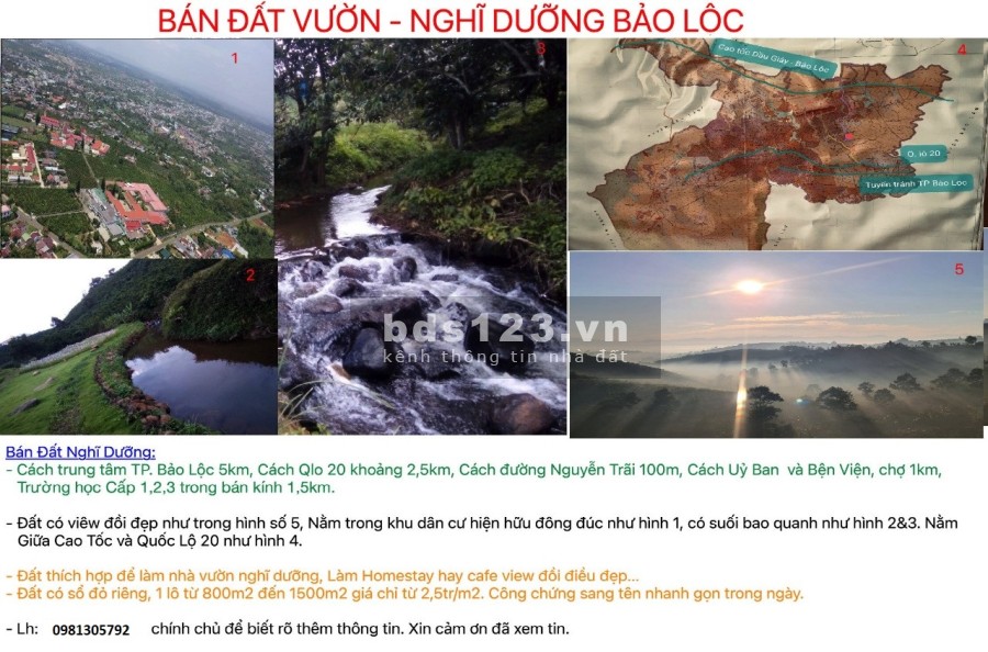 Cần bán đất vườn nghĩ dưỡng có view đồi, suối bao quanh, giá chỉ 2.5 triệu/m2, sổ sẵn