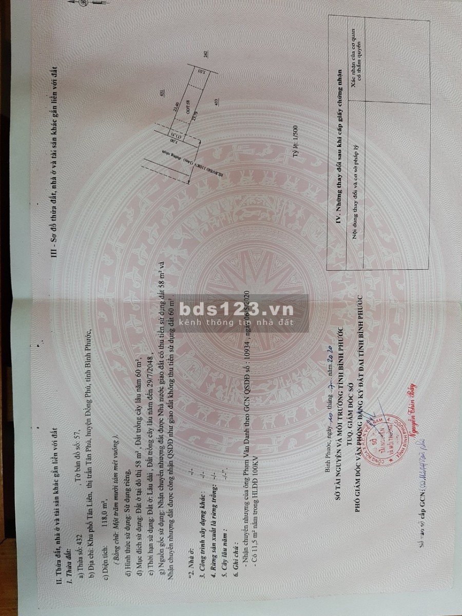 Cần tiền bán gấp lô đất ở gần trung tâm hành chính Đồng Phú Bình Dương giá 950 triệu